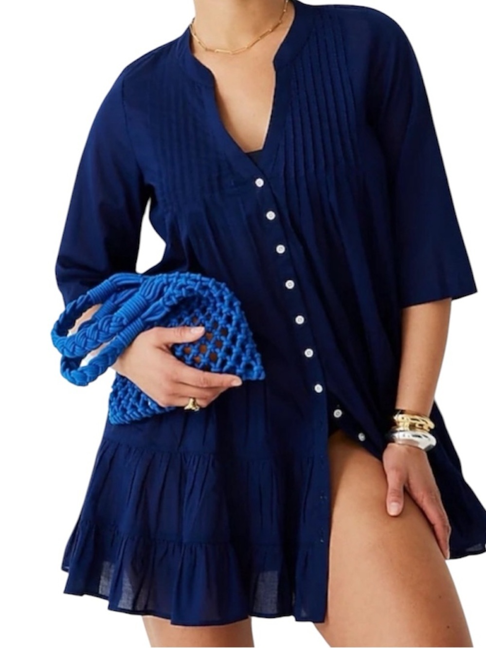 J. Crew Button Front Tiered Coverup Dress Cotton Voile